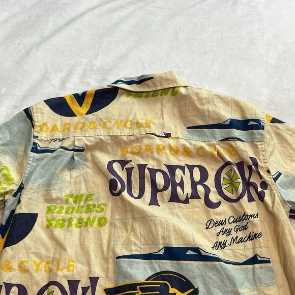 Deus Ex Machina Customs Super OK Hawaiian Shirt Riders Hemp Men's Size Small S - Picture 4 of 14